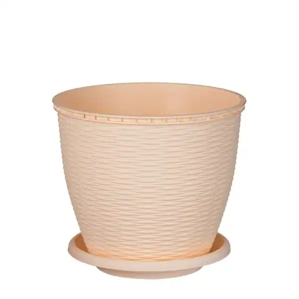 Retur gratuit Ghiveci ratan crem cu farfurie 6L
