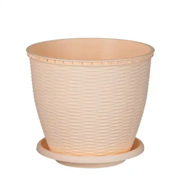 Preț redus Ghiveci ratan crem cu farfurie 9L