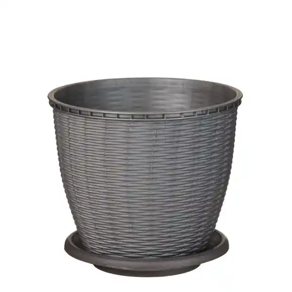 Mai ieftin Ghiveci ratan gri cu farfurie 6L