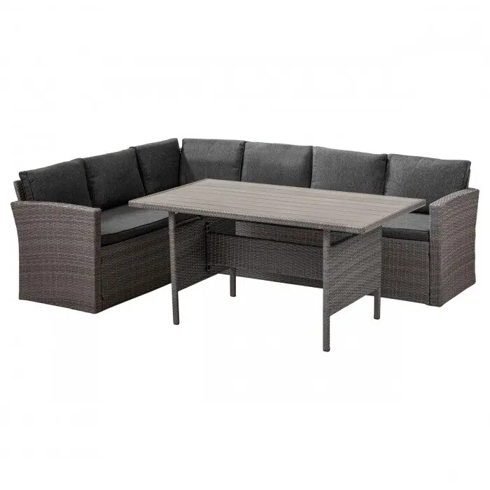 Preferatul clienților Set coltar cu masa Family din polirattan, pentru 5 persoane, gri