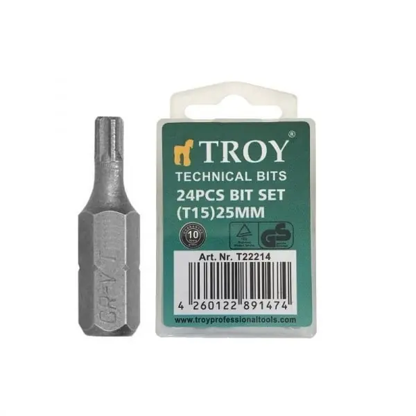 Preferatul clienților Set de biti torx Troy 22214, T15, 25 mm, 24 bucati