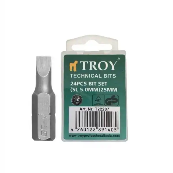 Set de biti drepti Troy 22207, SL5, 25 mm, 24 bucati Lichidare de stoc
