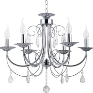 Candelabru Crom+Alb 6xE14 60W Preț redus