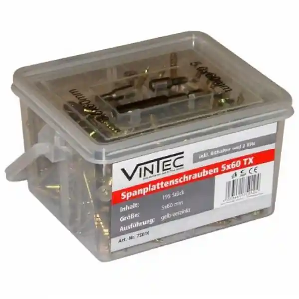 Calitate înaltă Set suruburi Torx cu cap plat pentru lemn Vintec 75010, Ø5x60 mm, 195 piese