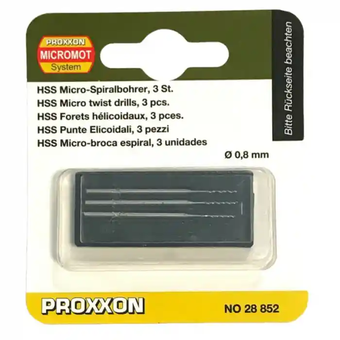 Reducere extra Set burghie HSS pentru metal, plastic si lemn Proxxon 28852, Ø0.8 mm, 3 bucati
