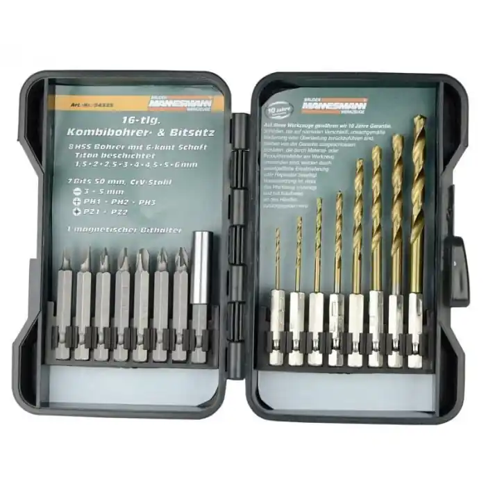 Doar azi Trusa burghie pentru metal si biti Mannesmann 54325, 16 piese