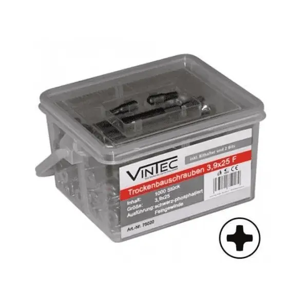 Set suruburi cu cap in cruce, plat pentru gips-carton Vintec 75020, Ø3.9x25 mm, 1000 bucati Reducere de preț