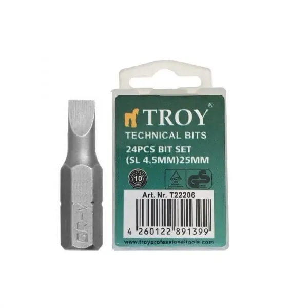 Set de biti drepti Troy 22206, SL4.5, 25 mm, 24 bucati Ultima șansă