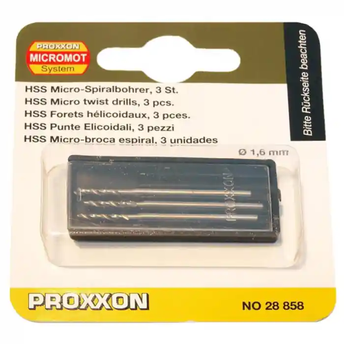 Preț promoțional Set burghie HSS pentru metal, plastic si lemn Proxxon 28858, Ø1.6 mm, 3 bucati