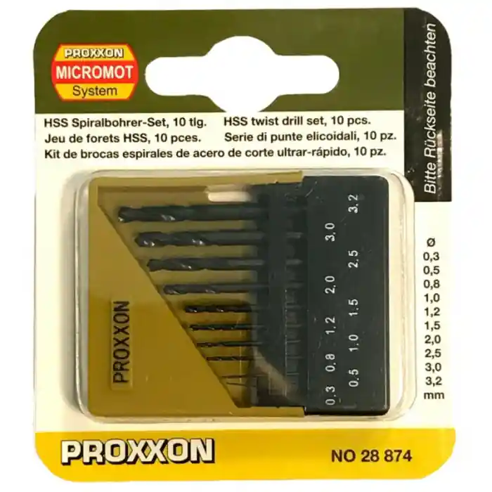 Reducere specială Set burghie HSS pentru metal, plastic si lemn Proxxon 28874, Ø0.3-Ø3.2 mm, 10 piese