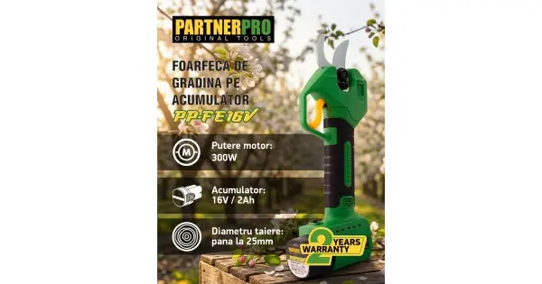 Foarfeca electrica cu acumulator PARTNERPRO PP-FE16V, 16V / 2Ah, 300 W, 200 N Nu rata