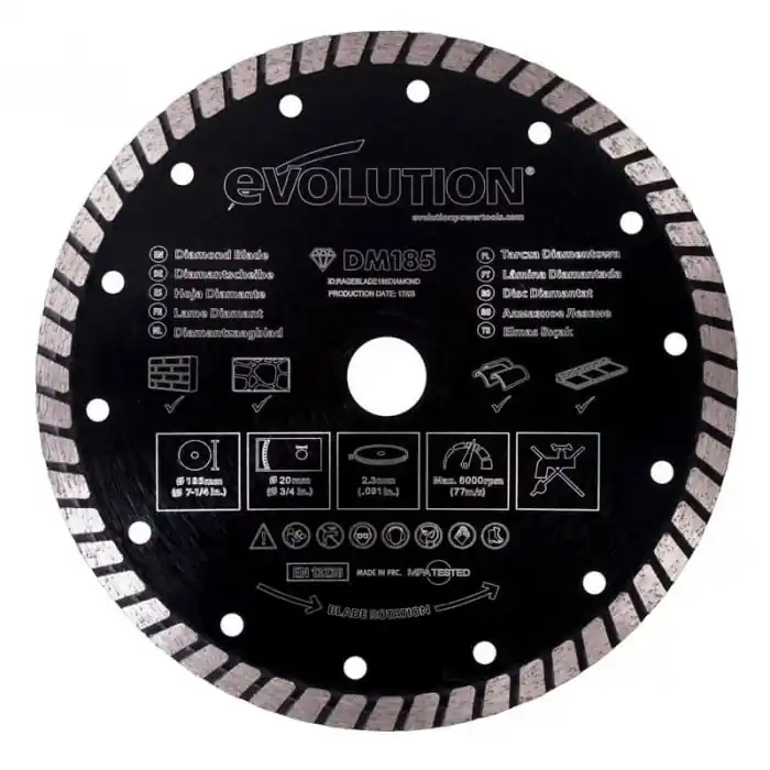 Disc diamantat pentru fierastrau circular Evolution RAGEBLADE185DIAMOND-1589, Ø185x20 mm Plată securizată