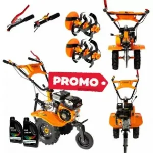 Reduceri Motocultor 8cp 212cc, benzina 4T, 3 viteze, pornire manuala, cu roti si freze PACHET ulei inclus Detoolz