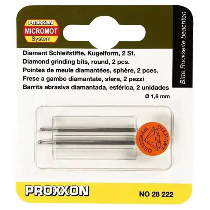 Set biaxuri diamantate de forma sferica Micromot Proxxon 28222, Ø1.8 mm, 2 bucati Mai ieftin
