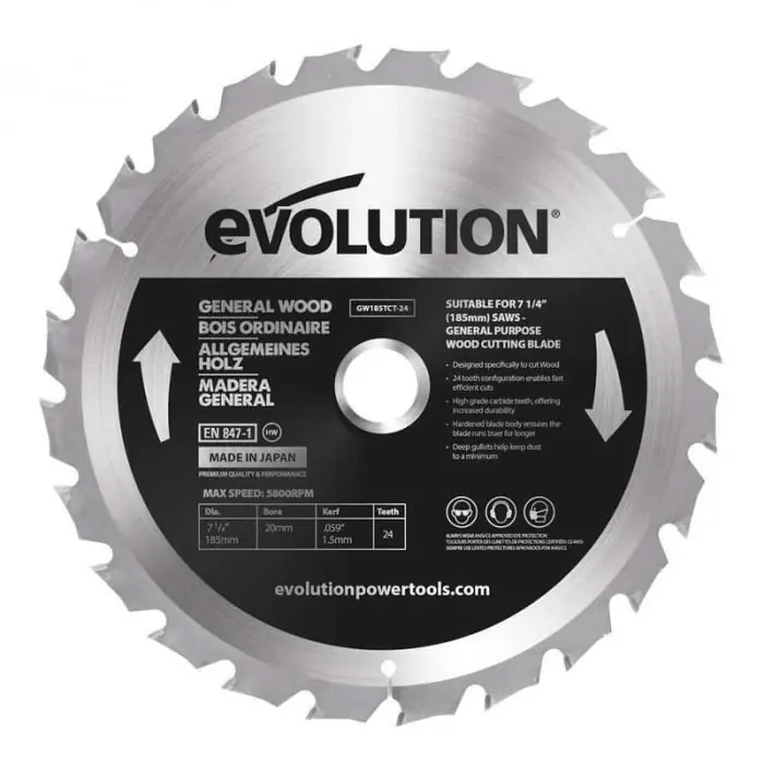 Disc pentru fierastrau circular, taiere lemn Evolution GW185TCT-24, Ø185 x 20 mm, 24 dinti Noutate