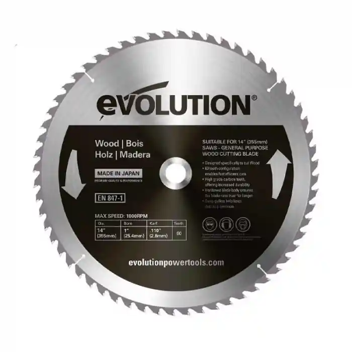 Disc pentru fierastrau circular, taiere lemn Evolution GW355TCT-60, Ø355x25.4 mm, 60 dinti Cel mai vândut