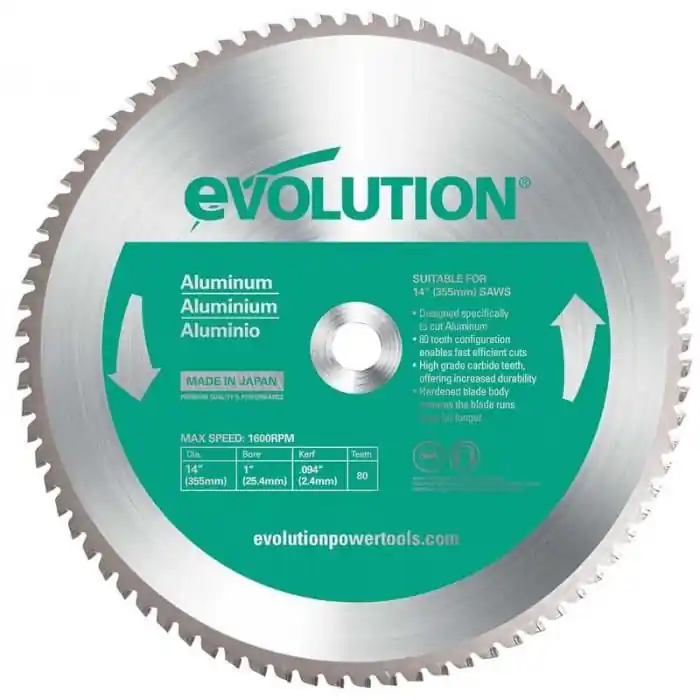 Disc pentru fierastrau circular, taiere aluminiu Evolution A355TCT-80CS, Ø355 x 25.4 mm, 80 dinti Ultima șansă