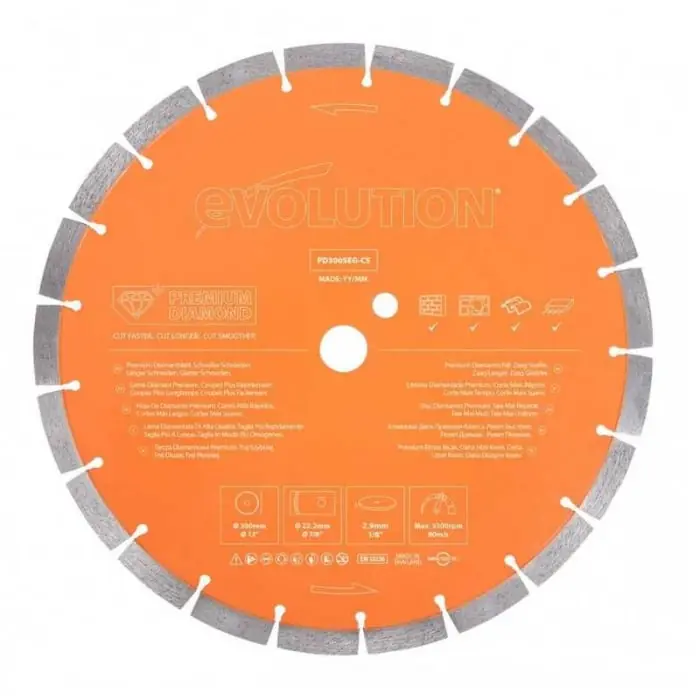 Preț redus Disc diamantat segmentat pentru zidarie, beton si piatra naturala Evolution PD300SEG-CS, Ø300x22.2 mm, 21 dinti