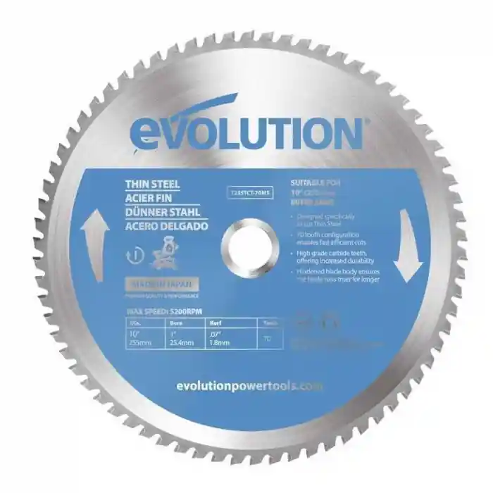 Disc pentru fierastrau circular, taiere otel subtire Evolution T255TCT-70MS, Ø255 x 25.4 mm, 70 dinti Retur gratuit