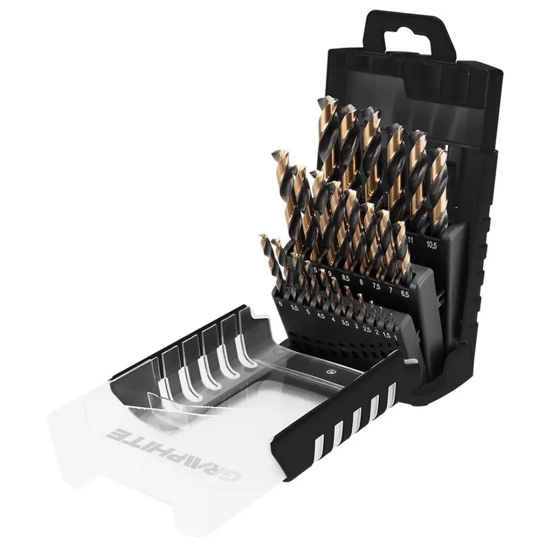 Cel mai vândut Burghie pentru metale HSS-CNC, unghi superior 124°, "Pro-Tec", 1.0 - 13.0 mm, set de 25. 55H090