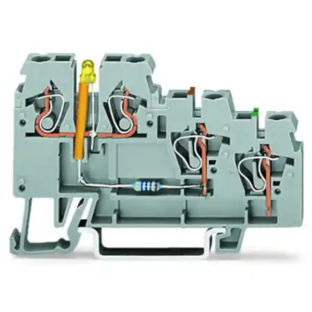 3-conductor actuator supply terminal block; LED (yellow); for NPN-(low-side) switching actuators; 2.5 mm²; CAGE CLAMP®; 2,50 mm²; gray Wago Livrare gratuită
