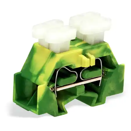 4-conductor terminal block; on both sides with push-buttons; with snap-in mounting foot; for plate thickness 0.6 - 1.2 mm; Fixing hole 3.5 mm Ø; 2.5 mm²; CAGE CLAMP®; 2,50 mm²; green-yellow Wago Preț redus