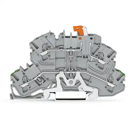 Ultima șansă Double-deck disconnect terminal block; with pivoting knife disconnect; for DIN-rail 35 x 15 and 35 x 7.5; 2.5 mm²; Push-in CAGE CLAMP®; 2,50 mm²; gray Wago