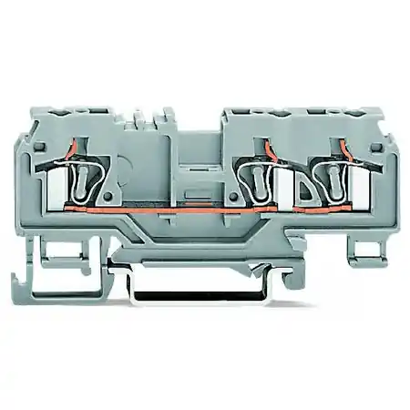 3-conductor through terminal block; 4 mm²; with test port; without shield contact; center marking; for DIN-rail 35 x 15 and 35 x 7.5; CAGE CLAMP®; 4,00 mm²; orange Wago Preț mic