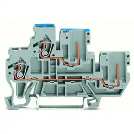 1-conductor/1-pin double deck receptacle terminal block; Through/through terminal block; L/N; for DIN-rail 35 x 15 and 35 x 7.5; 2.5 mm²; CAGE CLAMP®; 2,50 mm²; gray Wago Reducere extra
