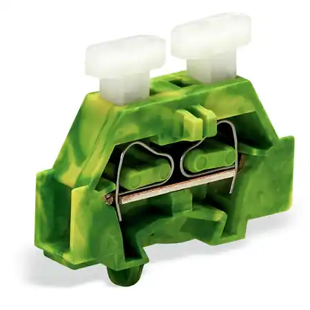 2-conductor terminal block; on both sides with push-button; with snap-in mounting foot; for plate thickness 0.6 - 1.2 mm; Fixing hole 3.5 mm Ø; 2.5 mm²; CAGE CLAMP®; 2,50 mm²; green-yellow Wago Livrare gratuită