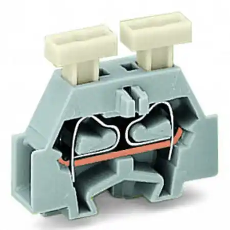 Vezi acum 2-conductor terminal block; on both sides with push-button; with snap-in mounting foot; for plate thickness 0.6 - 1.2 mm; Fixing hole 3.5 mm Ø; 2.5 mm²; CAGE CLAMP®; 2,50 mm²; light gray Wago
