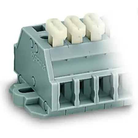 2-conductor terminal strip; 8-pole; on one side with push-buttons; with fixing flanges; for screw or similar mounting types; Fixing hole 3.2 mm Ø; 2.5 mm²; CAGE CLAMP®; 2,50 mm²; gray Wago Discount