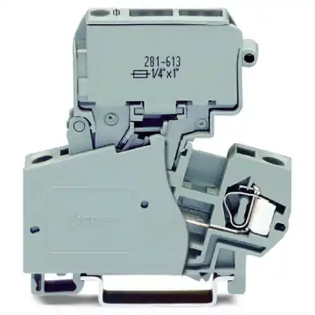 2-conductor fuse terminal block; with pivoting fuse holder; for glass cartridge fuse ¼" x 1¼"; without blown fuse indication; for DIN-rail 35 x 15 and 35 x 7.5; 4 mm²; CAGE CLAMP®; 4,00 mm²; gray Wago Cel mai vândut