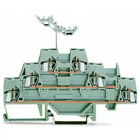 Vezi acum Triple-deck terminal block; Through/through/through terminal block; for DIN-rail 35 x 15 and 35 x 7.5; 2.5 mm²; CAGE CLAMP®; 2,50 mm²; gray/gray/gray Wago