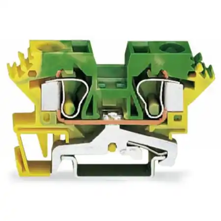 2-conductor ground terminal block; 10 mm²; suitable for Ex e II applications; lateral marker slots; for DIN-rail 35 x 15 and 35 x 7.5; CAGE CLAMP®; 10,00 mm²; green-yellow Wago Retur gratuit