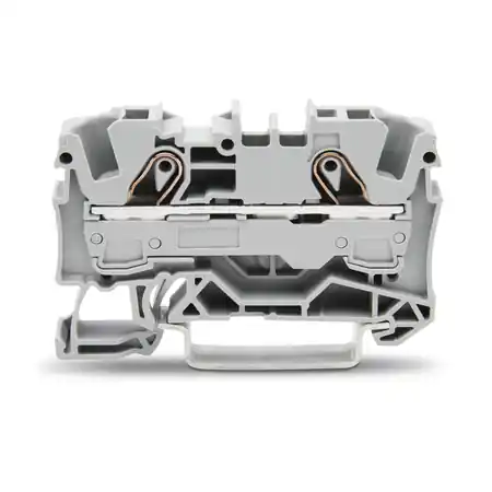 2-conductor through terminal block; 6 mm²; suitable for Ex e II applications; side and center marking; for DIN-rail 35 x 15 and 35 x 7.5; Push-in CAGE CLAMP®; 6,00 mm²; gray Wago Nu rata