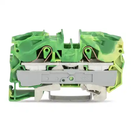 2-conductor ground terminal block; 16 mm²; suitable for Ex e II applications; side and center marking; for DIN-rail 35 x 15 and 35 x 7.5; Push-in CAGE CLAMP®; 16,00 mm²; green-yellow Wago Noutate