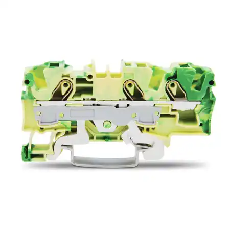 3-conductor ground terminal block; 6 mm²; suitable for Ex e II applications; side and center marking; for DIN-rail 35 x 15 and 35 x 7.5; Push-in CAGE CLAMP®; 6,00 mm²; green-yellow Wago Promoție