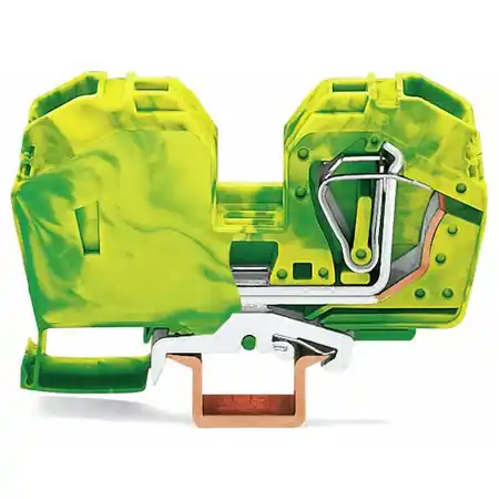 2-conductor ground terminal block; 35 mm²; with integrated end plate; side and center marking; only for DIN 35 x 15 rail; CAGE CLAMP®; 35,00 mm²; green-yellow Wago Preferatul clienților