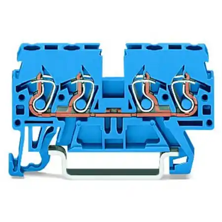 Vezi acum 4-conductor through terminal block; 2.5 mm²; suitable for Ex i applications; side and center marking; for DIN-rail 35 x 15 and 35 x 7.5; CAGE CLAMP®; 2,50 mm²; blue Wago