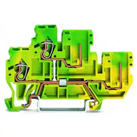 Ultima șansă 2-conductor/2-pin, double-deck carrier terminal block; 2-conductor/2-pin ground terminal block; PE; internal commoning; for DIN-rail 35 x 15 and 35 x 7.5; 2.5 mm²; CAGE CLAMP®; 2,50 mm²; green-yellow Wago