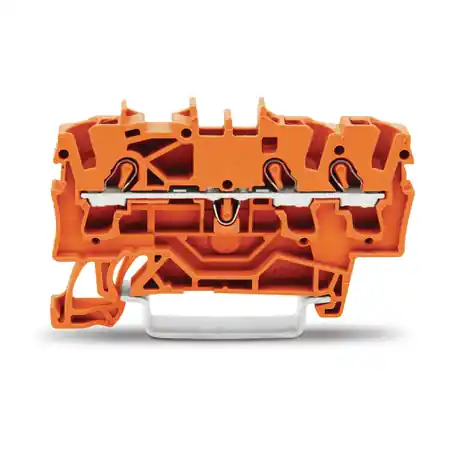 3-conductor through terminal block; 2.5 mm²; suitable for Ex e II applications; side and center marking; for DIN-rail 35 x 15 and 35 x 7.5; Push-in CAGE CLAMP®; 2,50 mm²; orange Wago Discount