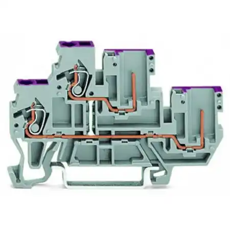 2-conductor/2-pin, double-deck carrier terminal block; 2-conductor/2-pin through terminal block; L; internal commoning; conductor entry with violet marking; for DIN-rail 35 x 15 and 35 x 7.5; 2.5 mm²; CAGE CLAMP®; 2,50 mm²; gray Wago Ofertă limitată