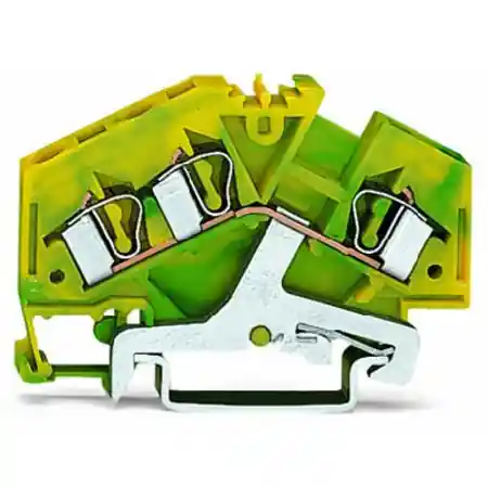 3-conductor ground terminal block; 4 mm²; center marking; for DIN-rail 35 x 15 and 35 x 7.5; CAGE CLAMP®; 4,00 mm²; green-yellow Wago Preț promoțional