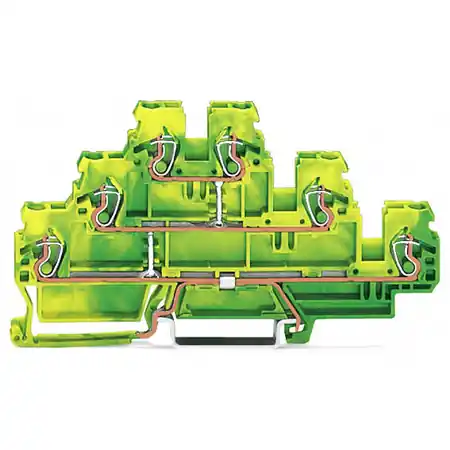 Triple-deck terminal block; 6-conductor ground terminal block; PE; without marker carrier; internal commoning; for DIN-rail 35 x 15 and 35 x 7.5; 2.5 mm²; CAGE CLAMP®; 2,50 mm²; green-yellow Wago Nu rata