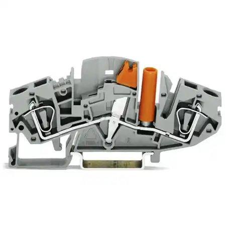 2-conductor disconnect/test terminal block; transverse switching; with touch-proof test socket; for 4 mm Ø test plugs; for DIN-rail 35 x 15 and 35 x 7.5; 6 mm²; CAGE CLAMP®; 6,00 mm²; gray Wago Preț redus