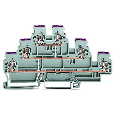 Triple-deck terminal block; 6-conductor through terminal block; L; internal commoning; conductor entry with violet marking; for DIN-rail 35 x 15 and 35 x 7.5; 2.5 mm²; CAGE CLAMP®; 2,50 mm²; gray Wago Preferatul clienților