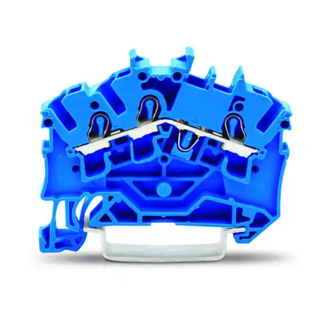 3-conductor through terminal block; 2.5 mm²; for Ex e II and Ex i applications; side and center marking; for DIN-rail 35 x 15 and 35 x 7.5; Push-in CAGE CLAMP®; 2,50 mm²; blue Wago Transport gratuit