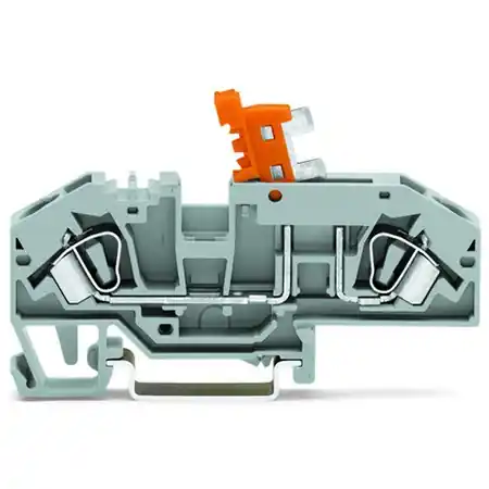 2-conductor disconnect terminal block; with test option; orange disconnect link; for DIN-rail 35 x 15 and 35 x 7.5; 6 mm²; CAGE CLAMP®; 6,00 mm²; gray Wago Chilipir