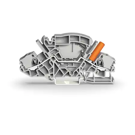 2-conductor through terminal block; 6 mm²; with touch-proof test socket; for 4 mm Ø test plugs; side and center marking; for DIN-rail 35 x 15 and 35 x 7.5; Push-in CAGE CLAMP®; 6,00 mm²; gray Wago Lichidare de stoc